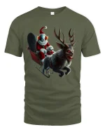 Creepy Evil Santa Clown Christmas T-Shirt for Horror Lovers - military green t-shirt on white background