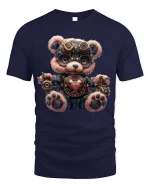 Cute Steampunk Bear Mechanical Heart T-Shirt for Gear Lovers - navy t-shirt on white background