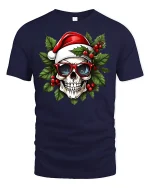 Cool Santa Skull Christmas Graphic T-Shirt for Holiday Fun - navy t-shirt on white background
