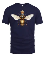 Royal Queen Bee Crown Graphic T-Shirt for Nature Lovers - navy t-shirt on white background