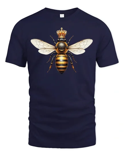 Royal Queen Bee Crown Graphic T-Shirt for Nature Lovers - navy t-shirt on white background