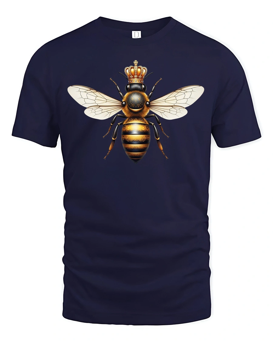 Royal Queen Bee Crown Graphic T-Shirt for Nature Lovers - 1 Royal Queen Bee Crown Graphic T-Shirt for Nature Lovers - navy t-shirt on white background