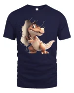 Cute Dinosaur Breakthrough T-Shirt for Fun Kids and Adults - navy t-shirt on white background