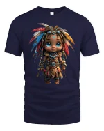 Cute Fantasy Tribal Explorer Graphic T-Shirt for Fun Style - navy t-shirt on white background