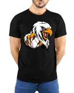 American Eagle Baseball Claw Power Tee for Players Fans - model wearing black tee with hands behind back
