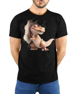 Cute Dinosaur Breakthrough T-Shirt for Fun Kids and Adults - model wearing black tee with hands behind back