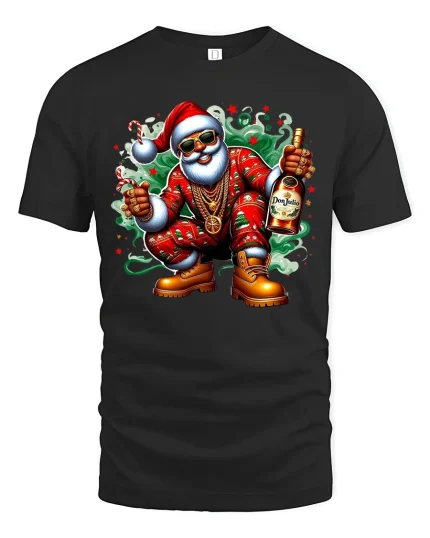 Cool Santa Party Vibes Christmas Tee with Fun Holiday Style - black t-shirt on white background