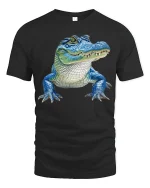 Cool Blue Alligator Tee with Fun Cartoon Gator Artwork - black t-shirt on white background