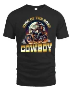 King of the Road Cowboy Motorcycle T-Shirt with Bold Design - black t-shirt on white background