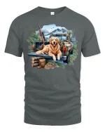 Mountain Truck Dog Tee with Adventure Outdoor Art - gray t-shirt on white background