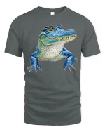 Cool Blue Alligator Tee with Fun Cartoon Gator Artwork - gray t-shirt on white background