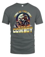 King of the Road Cowboy Motorcycle T-Shirt with Bold Design - gray t-shirt on white background