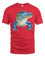 Cool Blue Alligator Tee with Fun Cartoon Gator Artwork - red t-shirt on white background