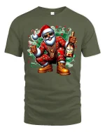 Cool Santa Party Vibes Christmas Tee with Fun Holiday Style - military green t-shirt on white background