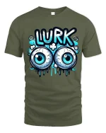 Funny Lurk Eyeball Graphic T-Shirt for Playful Street Style - military green t-shirt on white background