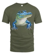 Cool Blue Alligator Tee with Fun Cartoon Gator Artwork - military green t-shirt on white background
