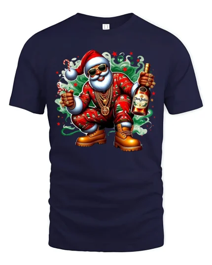 Cool Santa Party Vibes Christmas Tee with Fun Holiday Style - navy t-shirt on white background