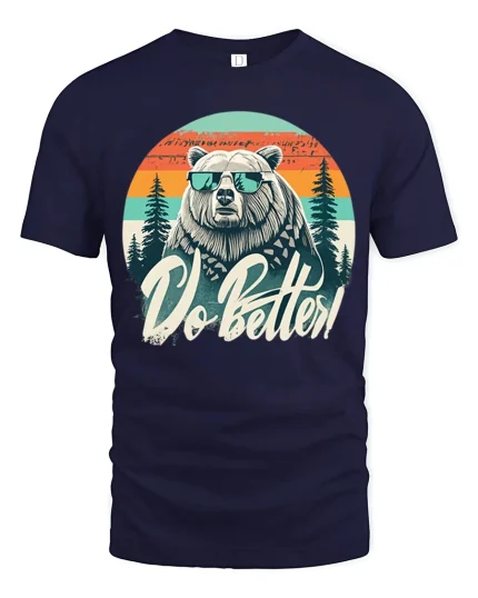 Cool Bear Do Better Tee with Retro Sunset and Motivational Style - navy t-shirt on white background