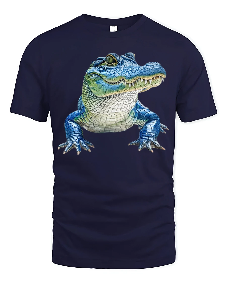Cool Blue Alligator Tee with Fun Cartoon Gator Artwork - 1 Cool Blue Alligator Tee with Fun Cartoon Gator Artwork - navy t-shirt on white background