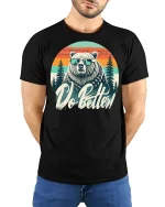 Cool Bear Do Better Tee with Retro Sunset and Motivational Style - model wearing black tee with hands behind back