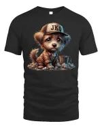 Sad Puppy Tee with Emotional Cute Dog Artwork and Soft Style - black t-shirt on white background