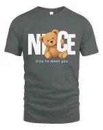 Nice Teddy Bear Tee with Cute Greeting Message Design - gray t-shirt on white background