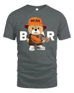 Cool Skater Bear Tee with Streetwear Style and Cute Bear Graphic - gray t-shirt on white background