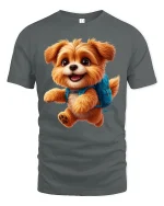 Cute Puppy Backpack Tee with Adorable Fluffy Dog Artwork - gray t-shirt on white background