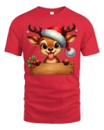 Cute Christmas Reindeer Tee with Santa Hat Holiday Style - red t-shirt on white background