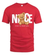 Nice Teddy Bear Tee with Cute Greeting Message Design - red t-shirt on white background