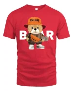 Cool Skater Bear Tee with Streetwear Style and Cute Bear Graphic - red t-shirt on white background