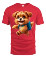 Cute Puppy Backpack Tee with Adorable Fluffy Dog Artwork - red t-shirt on white background