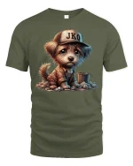 Sad Puppy Tee with Emotional Cute Dog Artwork and Soft Style - military green t-shirt on white background