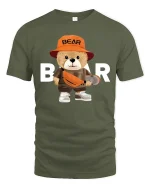 Cool Skater Bear Tee with Streetwear Style and Cute Bear Graphic - military green t-shirt on white background