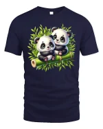 Cute Baby Panda Duo Tee with Adorable Bamboo Forest Artwork - navy t-shirt on white background