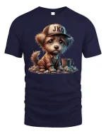 Sad Puppy Tee with Emotional Cute Dog Artwork and Soft Style - navy t-shirt on white background