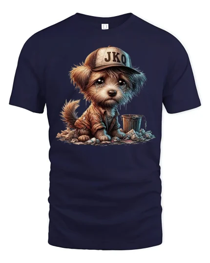 Sad Puppy Tee with Emotional Cute Dog Artwork and Soft Style - navy t-shirt on white background