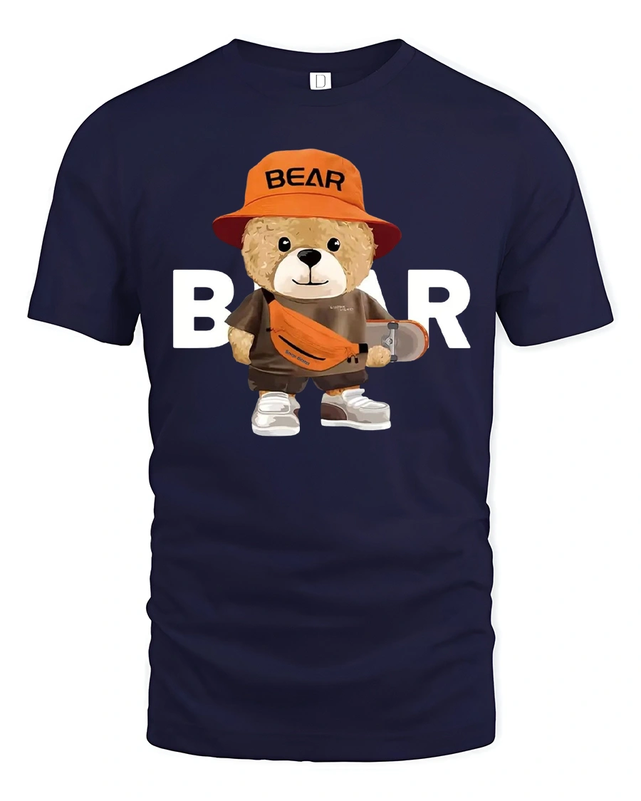 Cool Skater Bear Tee with Streetwear Style and Cute Bear Graphic - 1 Cool Skater Bear Tee with Streetwear Style and Cute Bear Graphic - navy t-shirt on white background