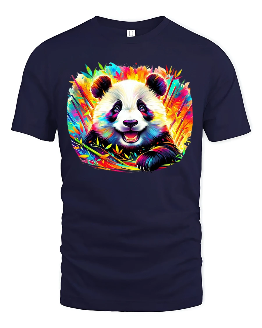 Vibrant Neon Panda Tee with Color Splash Art and Cute Style - 1 Vibrant Neon Panda Tee with Color Splash Art and Cute Style - navy t-shirt on white background