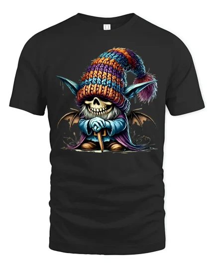 Cute Christmas Bear Holding Pillow Happy Christmas Tee - black t-shirt on white background