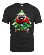 Cute Christmas Bear Wrapped in Lights Holiday Tee - black t-shirt on white background