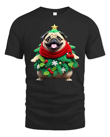 Cute Christmas Bear Wrapped in Lights Holiday Tee - black t-shirt on white background