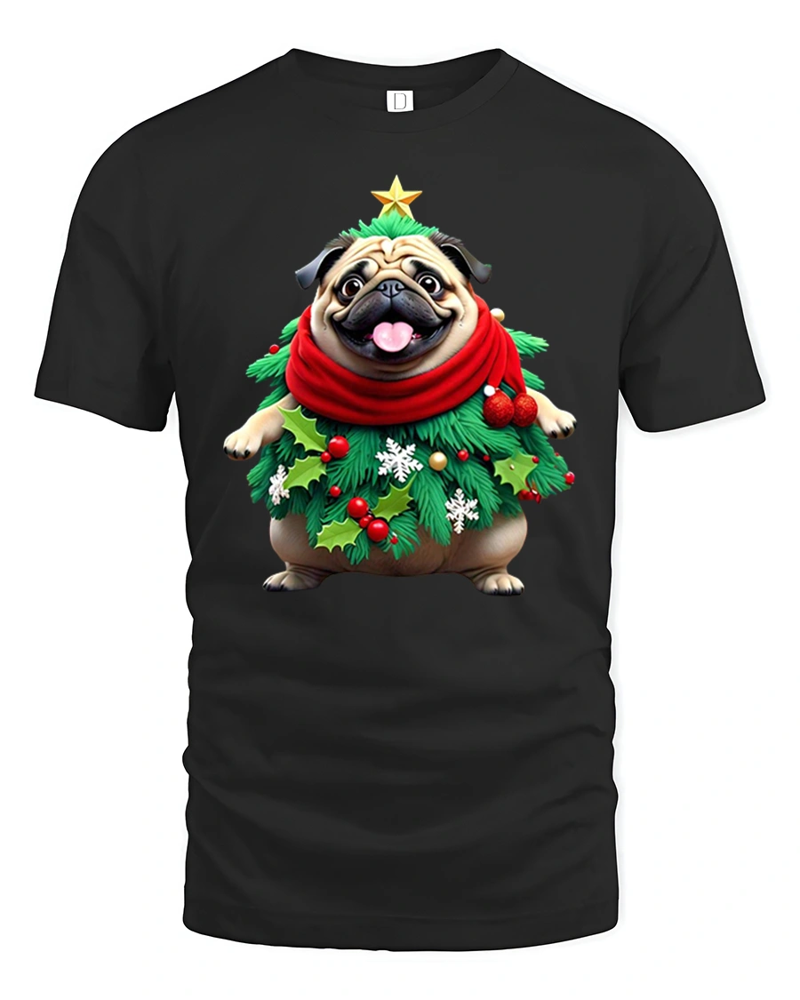 Cute Christmas Bear Wrapped in Lights Holiday Tee - 1 Cute Christmas Bear Wrapped in Lights Holiday Tee - black t-shirt on white background