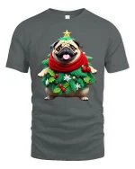 Cute Christmas Bear Wrapped in Lights Holiday Tee - gray t-shirt on white background