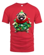 Cute Christmas Bear Wrapped in Lights Holiday Tee - red t-shirt on white background