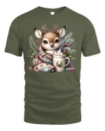 Cute Dalmatian Puppy Bubble Bath Fun Cartoon Tee - military green t-shirt on white background