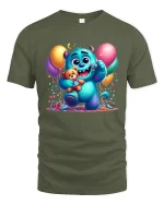 Neon Splash Gaming Controller Art Tee - military green t-shirt on white background