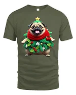 Cute Christmas Bear Wrapped in Lights Holiday Tee - military green t-shirt on white background