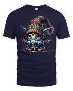 Cute Christmas Bear Holding Pillow Happy Christmas Tee - navy t-shirt on white background