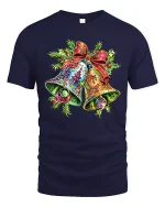 Candy Cane W Christmas Tee Festive Holiday Letter Tshirt - navy t-shirt on white background